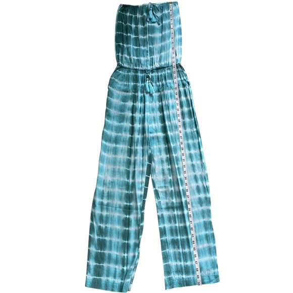 Olivaceous Tie Dye Blue-Green and White Strapless Jumpsuit Size Medium - Picture 6 of 11